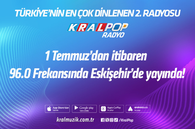KRAL POP RADYO 1 TEMMUZ'DAN İTİBAREN 96.0 FREKANSINDA ESKİŞEHİR'DE YAYINDA!